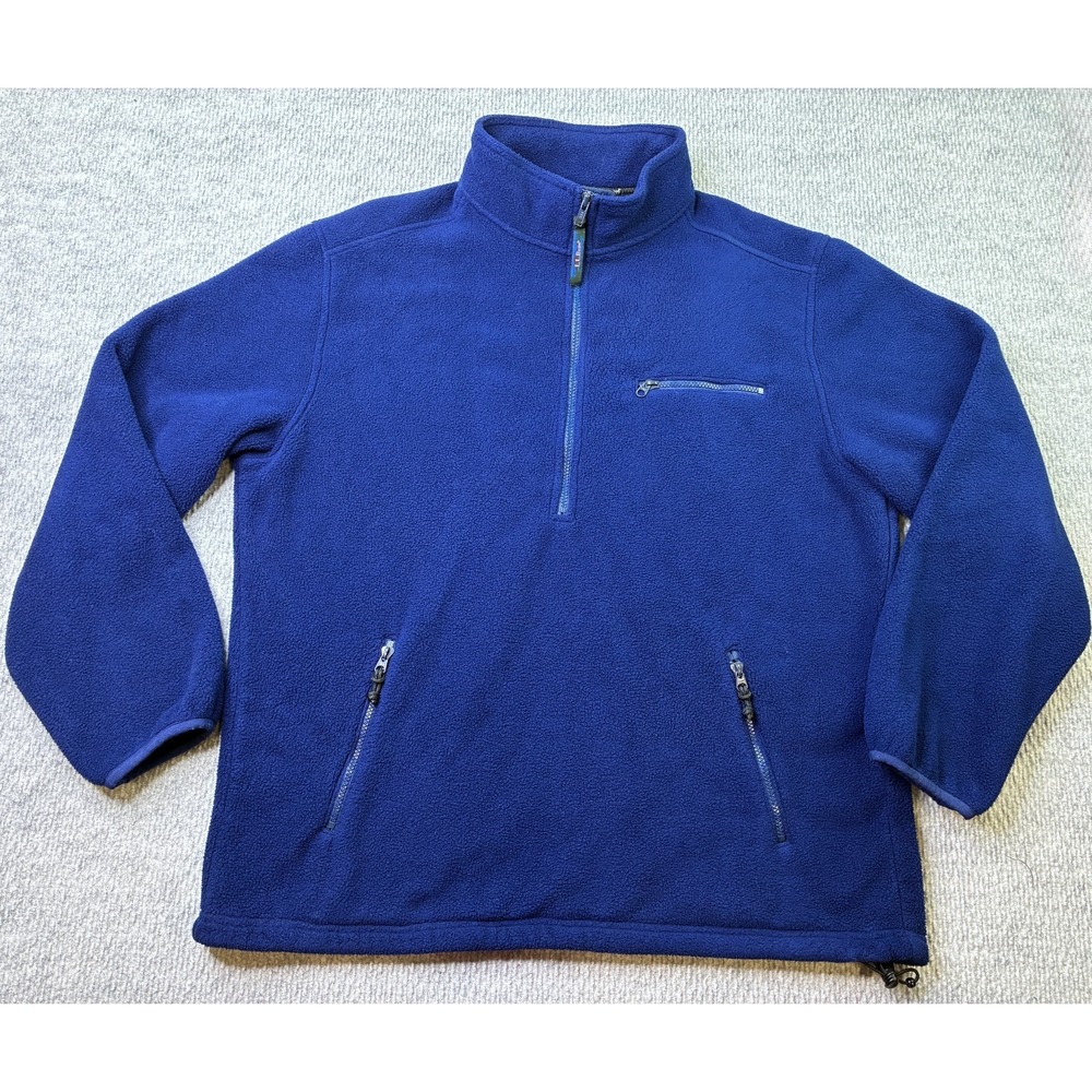 L.L.Bean Mens Large Tall Blue Fleece 1/2 Zip Pullover Jacket Zip Pockets
